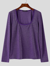 Mens Shiny Square Neck Long-Sleeve T-Shirt SKUL02090