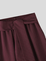 Men's Avant-Garde Asymmetric Wrapped Tie-Waist Pinstripe Oversized Wide-Leg Baggy Pant SKUL70237