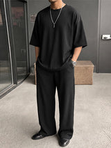 Men's Urban Resort Minimalist Pleated Texture Oversized Two Pieces Outfit SKUL74889