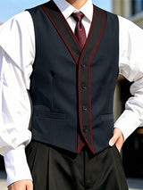 Men's Vintage Gentleman Formal Wedding Contrast Trim V-Neck Waistcoat SKUL83505