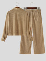 Men's Solid Color Corduroy Casual Two Pieces Outfit SKUL25720