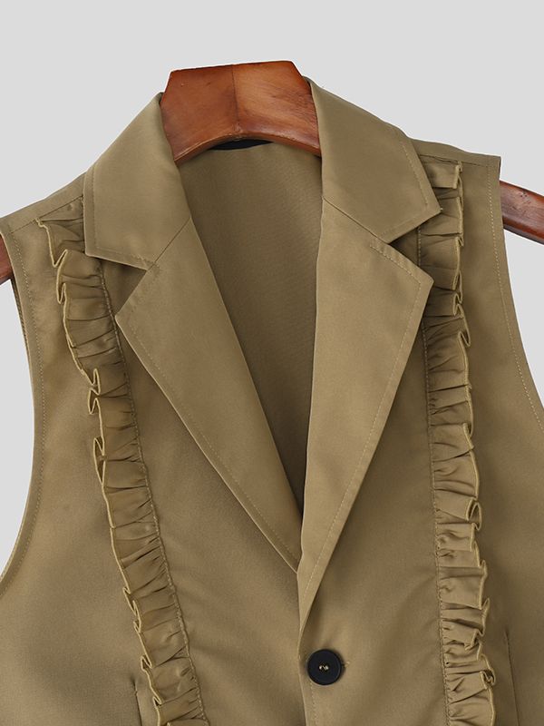 Men's Ruffled Patchwork Casual Waistcoat SKUL40107