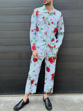 Mens Floral Striped Print Two Pieces Outfits SKUK45271
