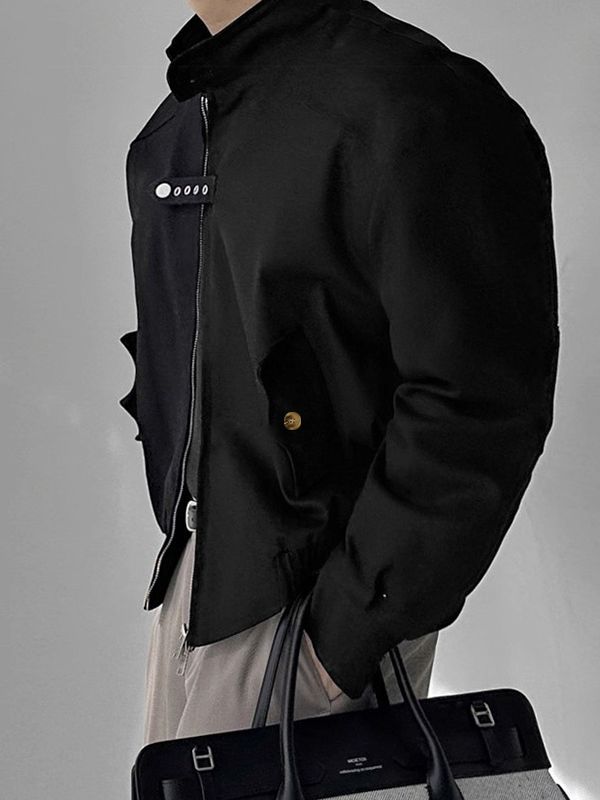 Men's Strap Patchwork Stand Collar Long Sleeve Jacket SKUL41074