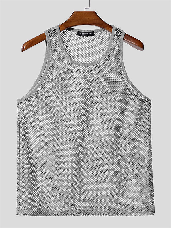 Mens Solid Color Sheer Mesh Casual Tank SKUL19141