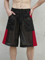 Men's See-Through Mesh Patchwork Wide Leg Front Pocket Loose Fit Short SKUL57798