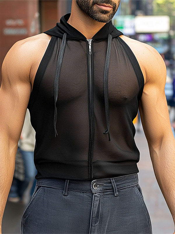 Mens Sheer Mesh Hooded Casual Tank SKUL10605