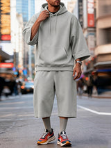 Men's Clean Fit Urban Casual Drop Shoulder Kangaroo Pocket Half Sleeve Two Pieces Outfit SKUL83947