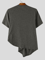 Men's Avant-garde Fashion Draped Metal Button Asymmetric Short Sleeve T-shirt SKUL66864