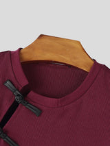 Men's Solid Color Knit Frog Button Short Sleeve T-shirt SKUL58738
