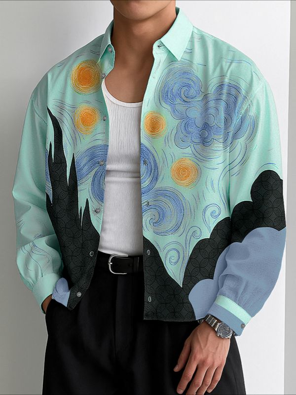 Men's Color Block Printed Long Sleeve Shirt SKUL34998