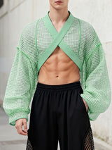 Men's Hollow Mesh Cropped Long Sleeve T-shirt SKUL46551