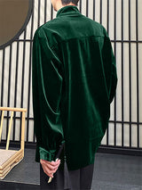 Mens Velvet Stand Collar Long Sleeve Shirt SKUK94840