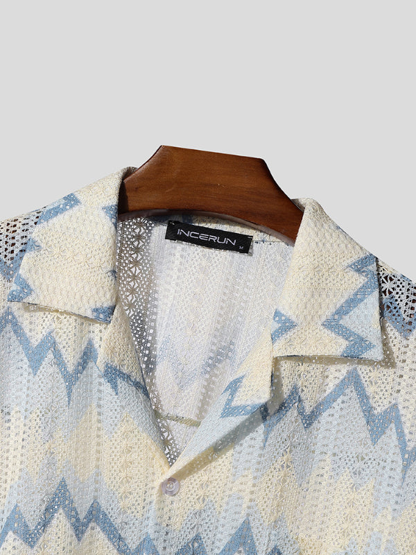 Men's Colorblock Texture Short Sleeve Shirt SKUL23775