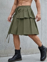Men's Avant-Garde Gothic Pleated Layered Tie Waist Kilt Skirt SKUL58595