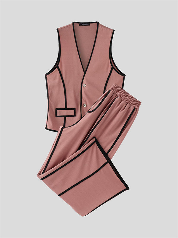 Men's Bold Stripe Colorblock Casual Two Pieces Outfit SKUL24960