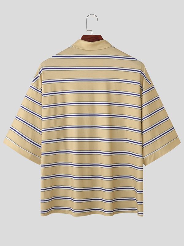 Men's Striped Knit Loose Lapel Shirt SKUL54418