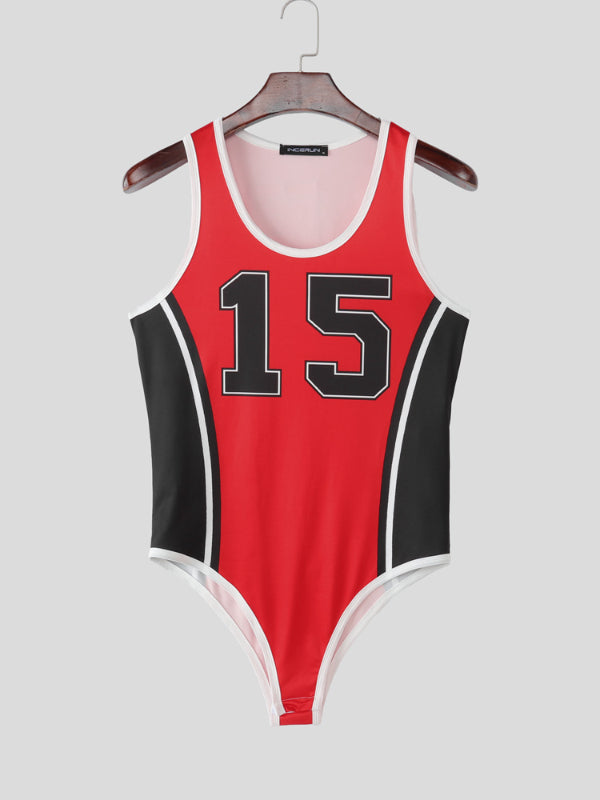 Men's Colorblock Number Print Bodysuit SKUL21173