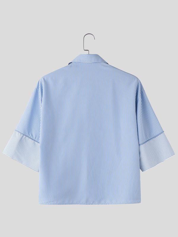 Men's American Vintage Striped Cropped Short Sleeve Shirt SKUL74515