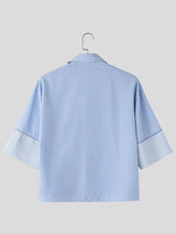 Men's American Vintage Striped Cropped Short Sleeve Shirt SKUL74515