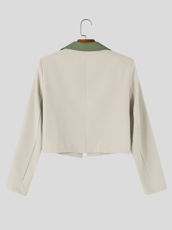 Men's Korean Minimalist City Casual Contrast Lapel Flap Pocket Cropped Jacket SKUL85232