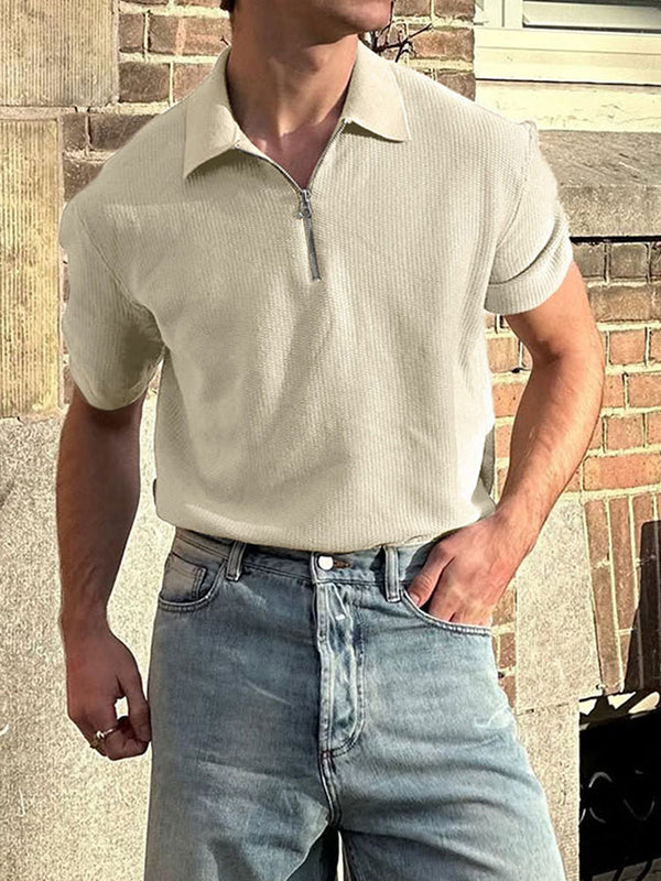 Mens Solid Color Half-Zip Short Sleeve Shirt SKUL02399