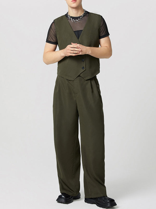 Mens Solid Color Asymmetric Design Two Pieces Outfit SKUK92697