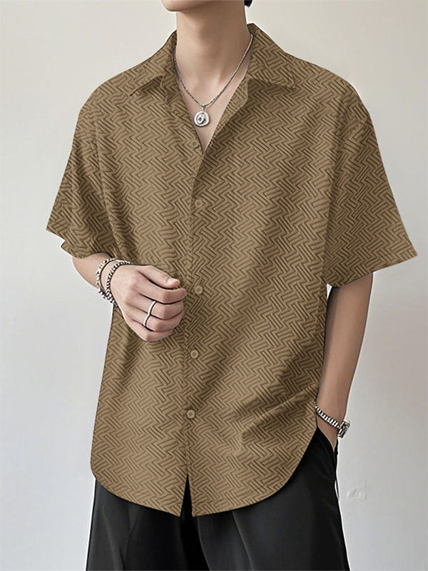 Mens Solid Color Textured Short Sleeve Shirt SKUL18000
