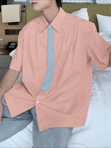 Men's Tie Color Block Short Sleeve Shirt SKUL36462