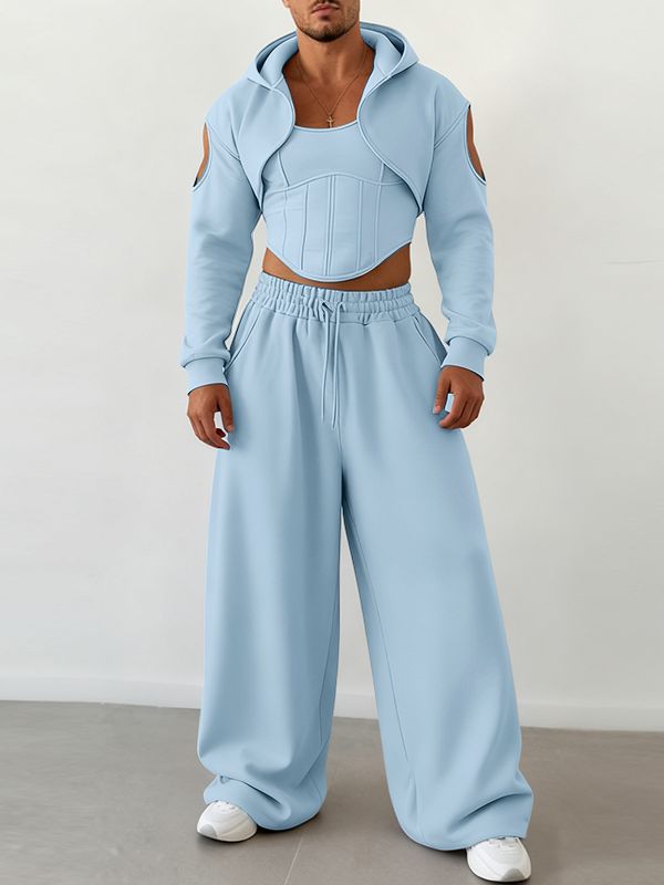 Men's Deconstructed Cropped Hooded Two Pieces Outfit SKUL41060