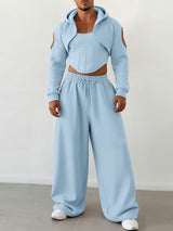 Men's Deconstructed Cropped Hooded Two Pieces Outfit SKUL41060