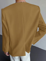 Men's Floral Embellished Shoulder Pad V Neck Long Sleeve Blazer SKUL43807