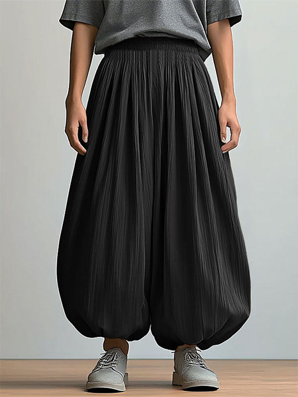 Mens Solid Color Textured Loose Casual Pant SKUL15502