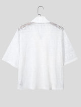 Men's Solid Color Lace Asymmetric Placket Half Sleeve Shirt SKUL56292