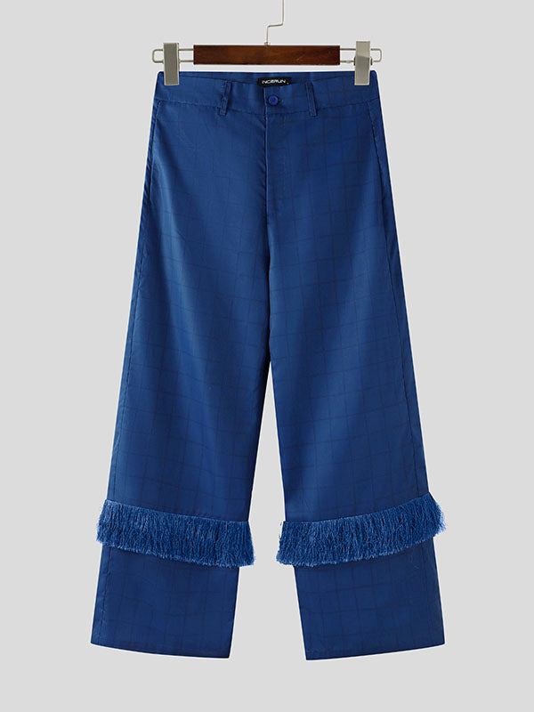 Men's Tassel Patchwork Plaid Casual Pant SKUL26122