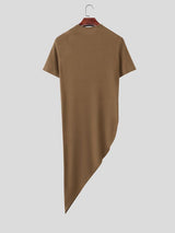 Men's Solid Color Asymmetric Hem Short Sleeve T-shirt SKUL60958