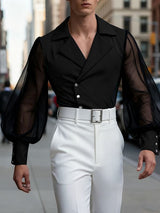 Men's Sheer Mesh Patchwork Long Sleeve Blazer SKUL49993