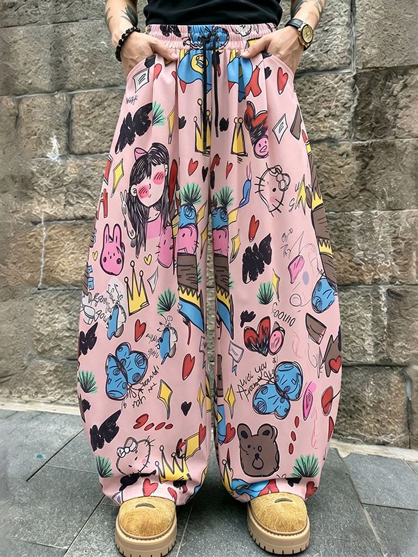 Men's Harajuku Y2K Graffiti Cartoon Print Oversized Wide-Leg Baggy Pant SKUL66966