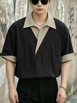 Men's Modern City Boy Relaxed Faux-Layered Asymmetrical Pinstripe Patchwork Shirt SKUL60214