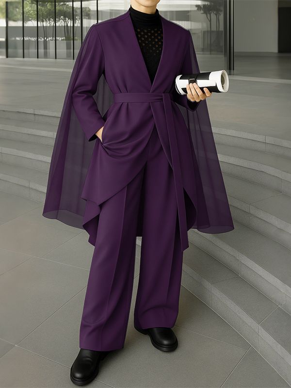 Men's Chiffon Sheer Flap Patchwork Two Pieces Outfit SKUL36616