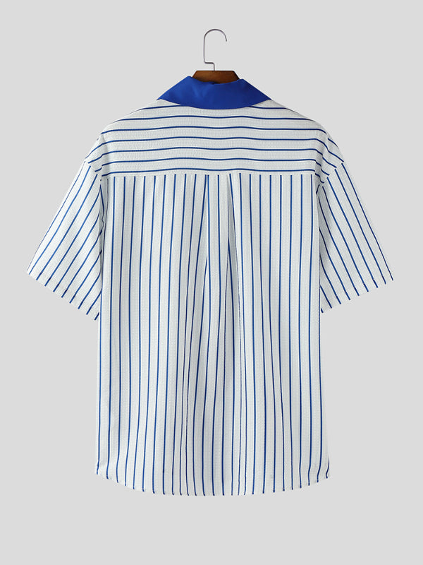 Mens Striped Loose Fit Short Sleeve Shirt SKUL16890