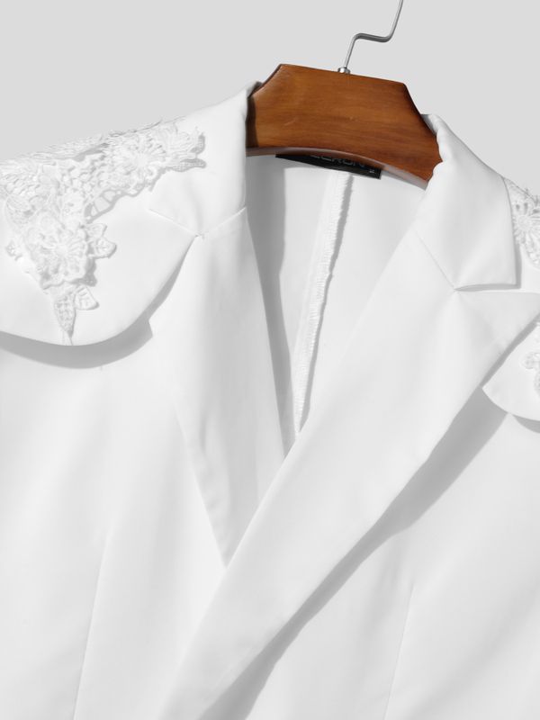 Men's Lace Shoulder Appliques Sheer Lantern Sleeves Blazer SKUL56348