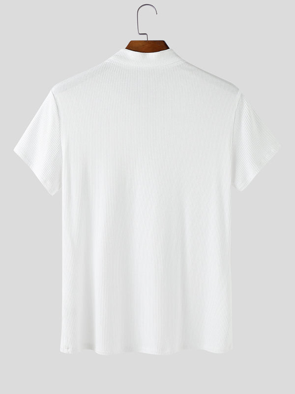 Mens Knit Stand Collar Short Sleeve T-Shirt SKUL17896