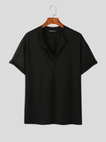 Mens Solid Notched Neck Cotton Casual T-Shirt SKUK09276