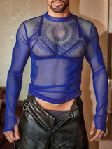 Men's Sheer Mesh Crew Neck Long Sleeve T-shirt SKUL41264
