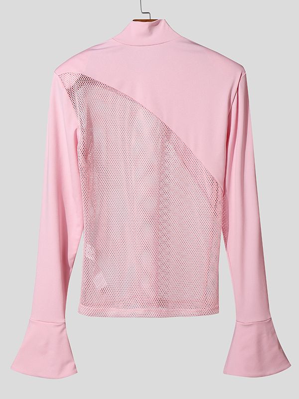 Men's Sheer Mesh Zipper Flared Sleeve T-shirt SKUL50073