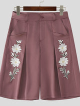 Men's Floral Embroidered Glossy High Waist Short SKUL46155