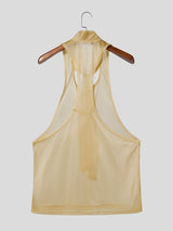 Men's Romantic Avant-Garde Sheer Lurex Necktie Racerback Tank SKUL78128
