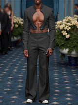 Men's Shiny Cropped Stand Collar Two Pieces Outfit SKUL25739