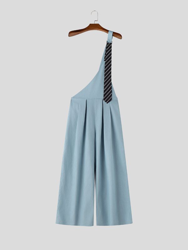 Men's Avant-Garde Deconstructed Asymmetric One-Shoulder Suspender High-Waist Jumpsuit SKUL73642